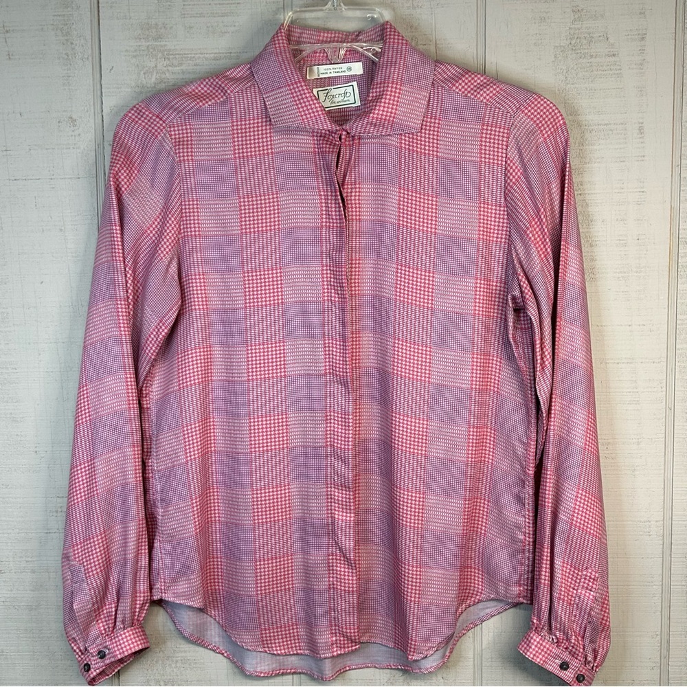 Vintage Foxcroft Button Down Shirt Top Sz 10‎ Long Sleeve Plaid Pink Gray Casual